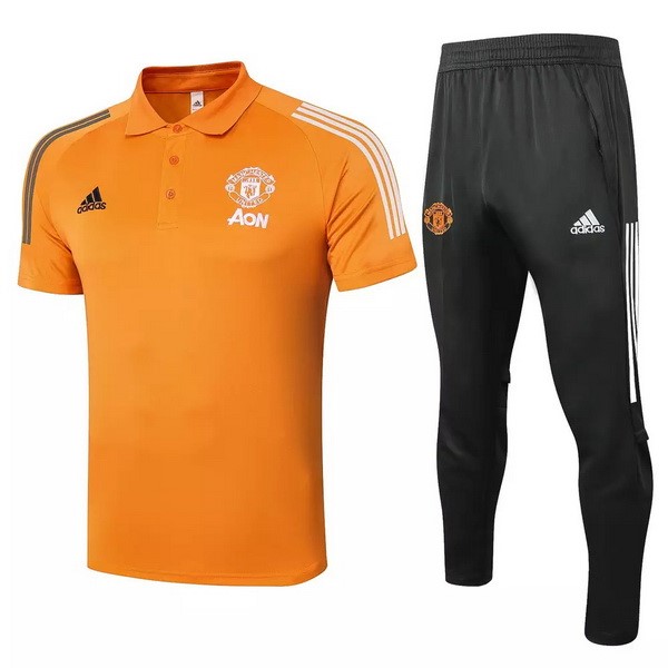 Polo Komplett Set Manchester United 2020-21 Orange Schwarz